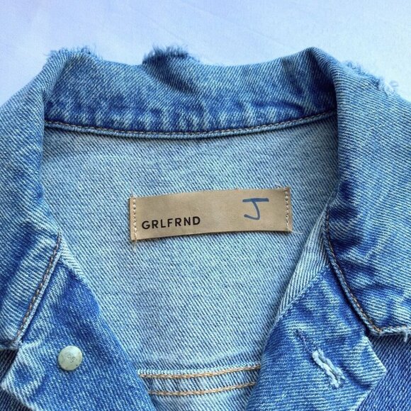 NWOT GRLFRND DARIA MEDIUM DENIM OVERSIZED DISTRESSED JEANS JACKET - M - Picture 7 of 13